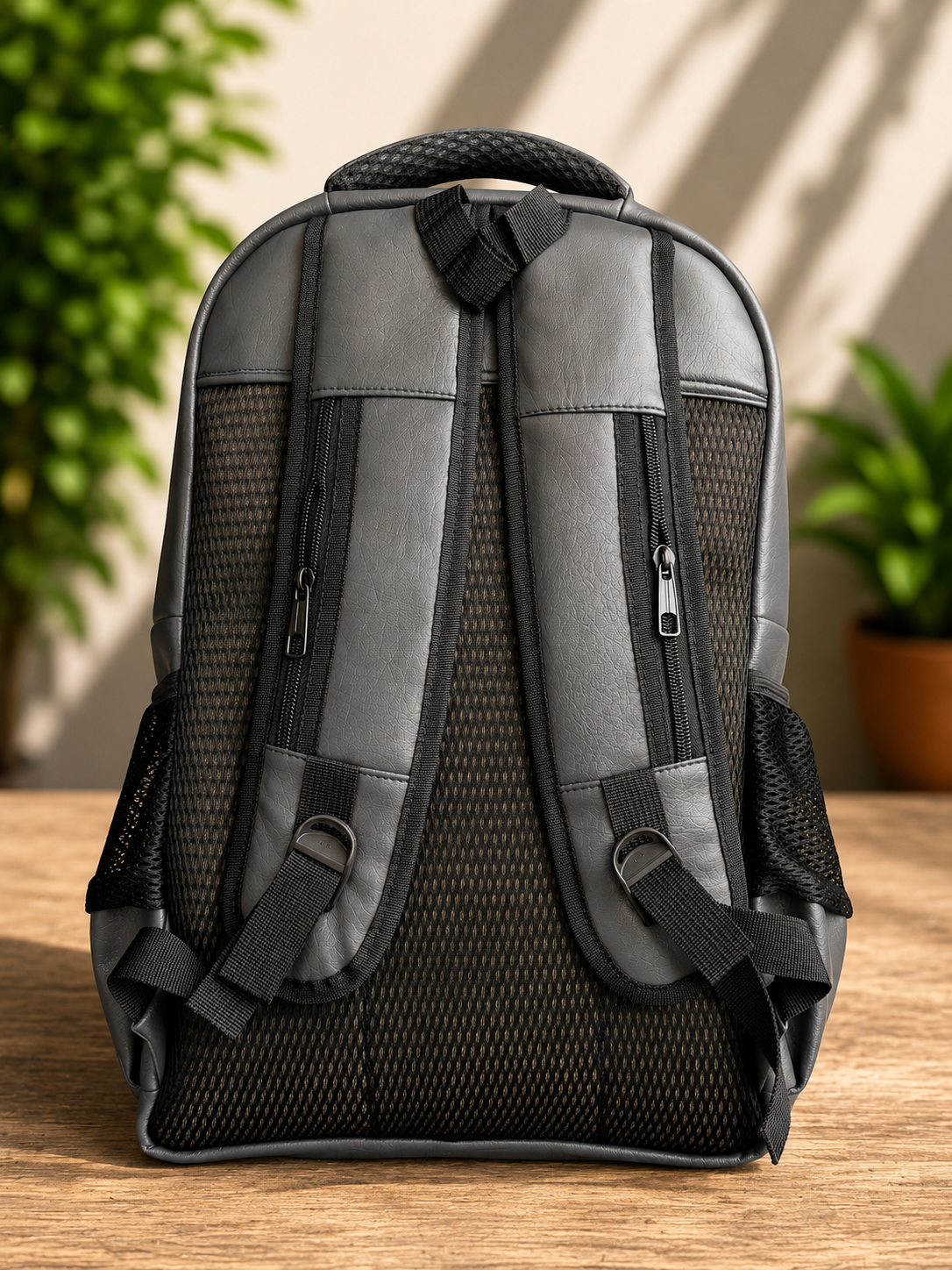 Bagify Leather Laptop Backpack - White Grey