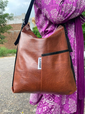 Everyday Tote Backpack - Leather Brown Double Shade