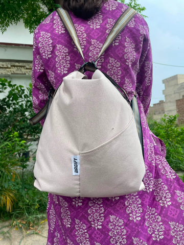 Everyday Tote Backpack - White Biege